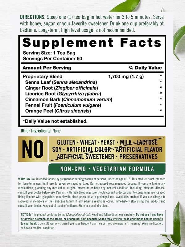 Carlyle Herbal Laxative Senna Leaf Tea | 60 Bags | No Caffeine | Helps 60 gallery