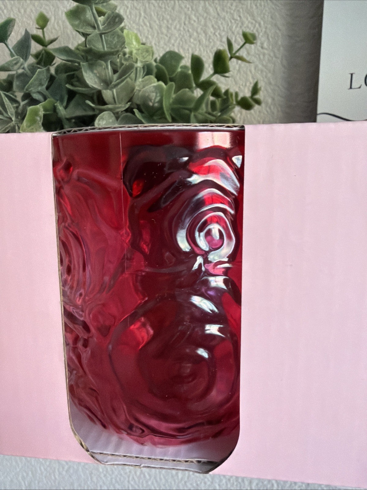 NWT Paris Hilton 4 Piece Embossed Rose Acrylic Cups Hot Pink Designer RARE gallery