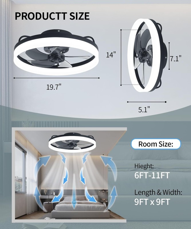 20'' Modern Flush Mount Ceiling Fan with Lights and Remote 3000-6000K Dimmable gallery