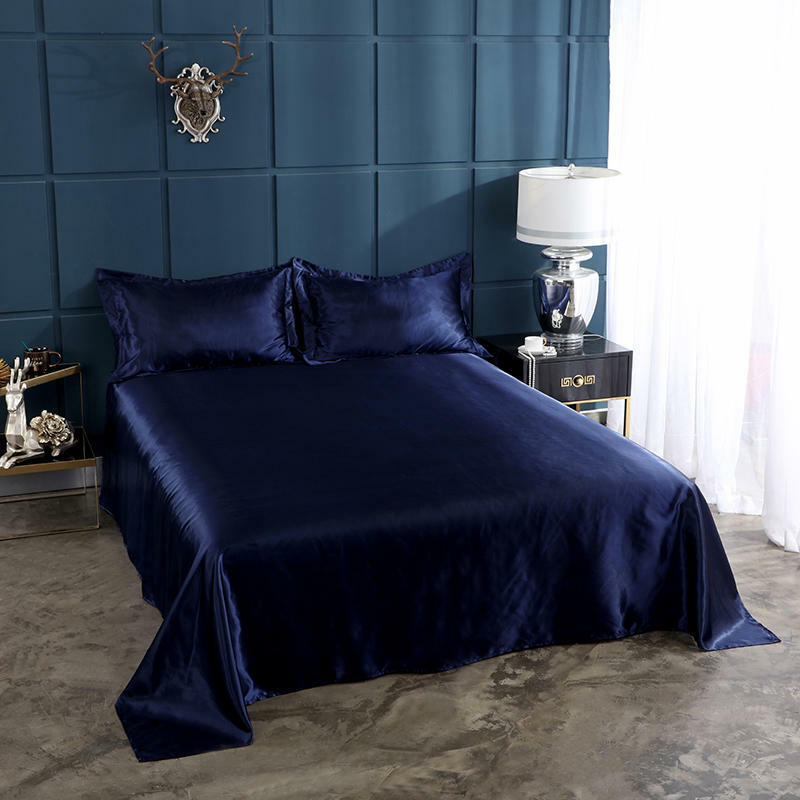 Soft Satin Silk Flat Bed Sheet Pure Imitation Bedding Sheet Home Textile Bed Set gallery