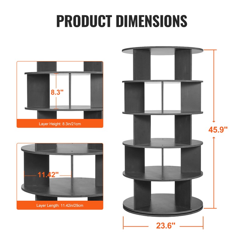5-Tier Rotating Shoe Rack Tower 360° Spinning Shoe Display Carousel Black gallery