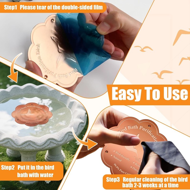 Pure Copper Bird Bath Disk - 99.99% Clean Cleaner All Season 3 Point Support gallery