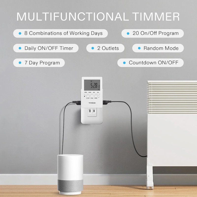 2pcs 7Day Timer Digital Programmable Electric Timer Indoor w/ Dual Outlet Switch gallery