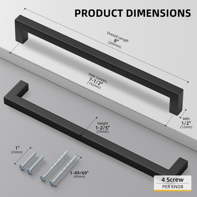 Black Square Bar Cabinet Pull Drawer Handle 71/2in 192mm Center 5 PCS gallery
