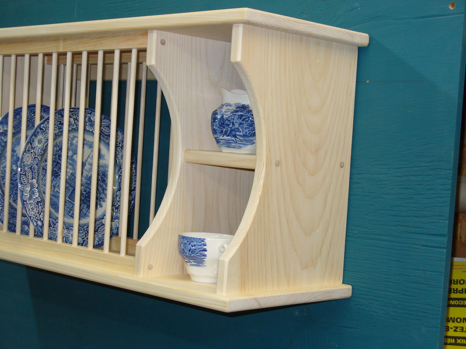 *NEW* split shelf cabinet wall counter WOOD PLATE dish RACK mugs glasses spice gallery