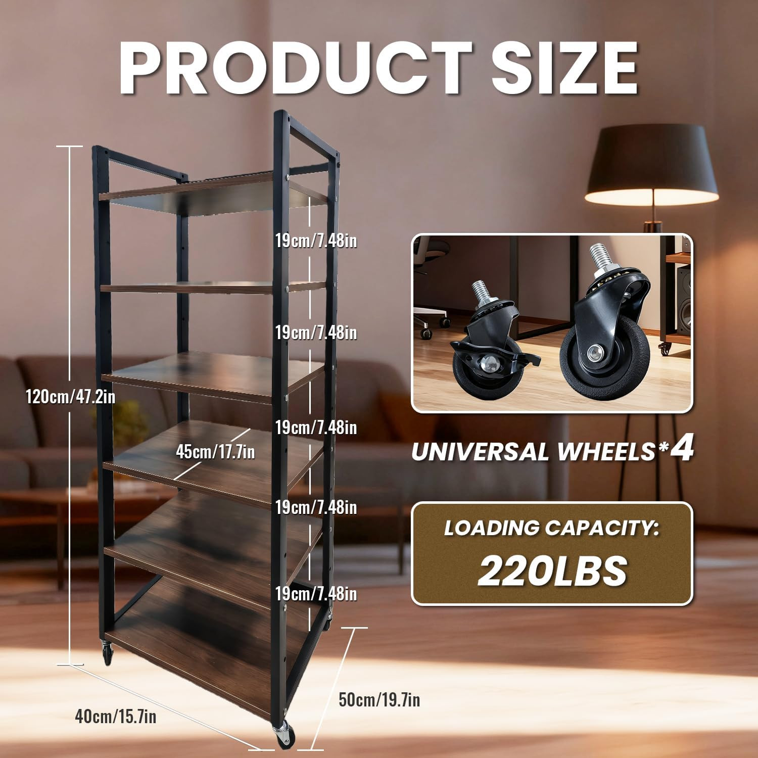 6 Tier AV Media Stand with Wheels Adjustable Metal Audio Video Storage Rack gallery