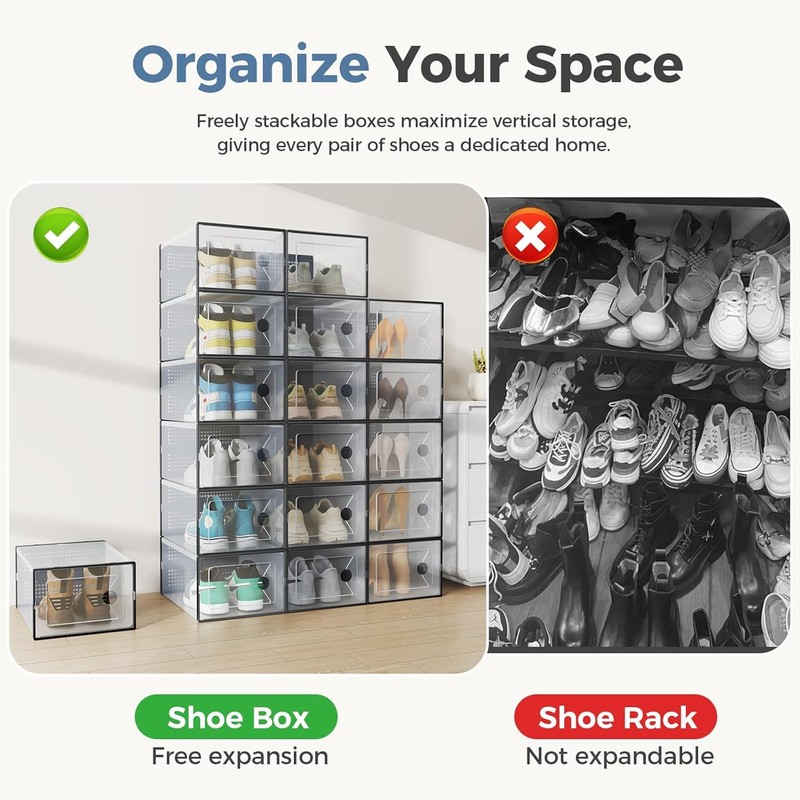 Shoe Storage Box Stackable Clear Shoe Containers Lids Display Sneaker Organizer gallery