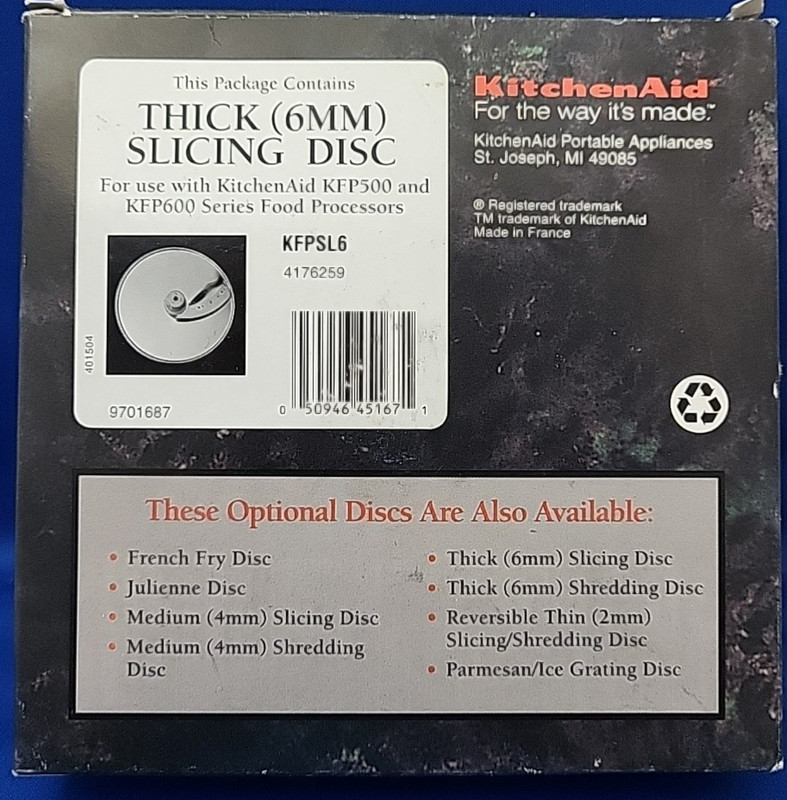 KITCHEN AID Food Processor THICK (6MM) SLICING DISC KFPSL6 Unused In Box gallery
