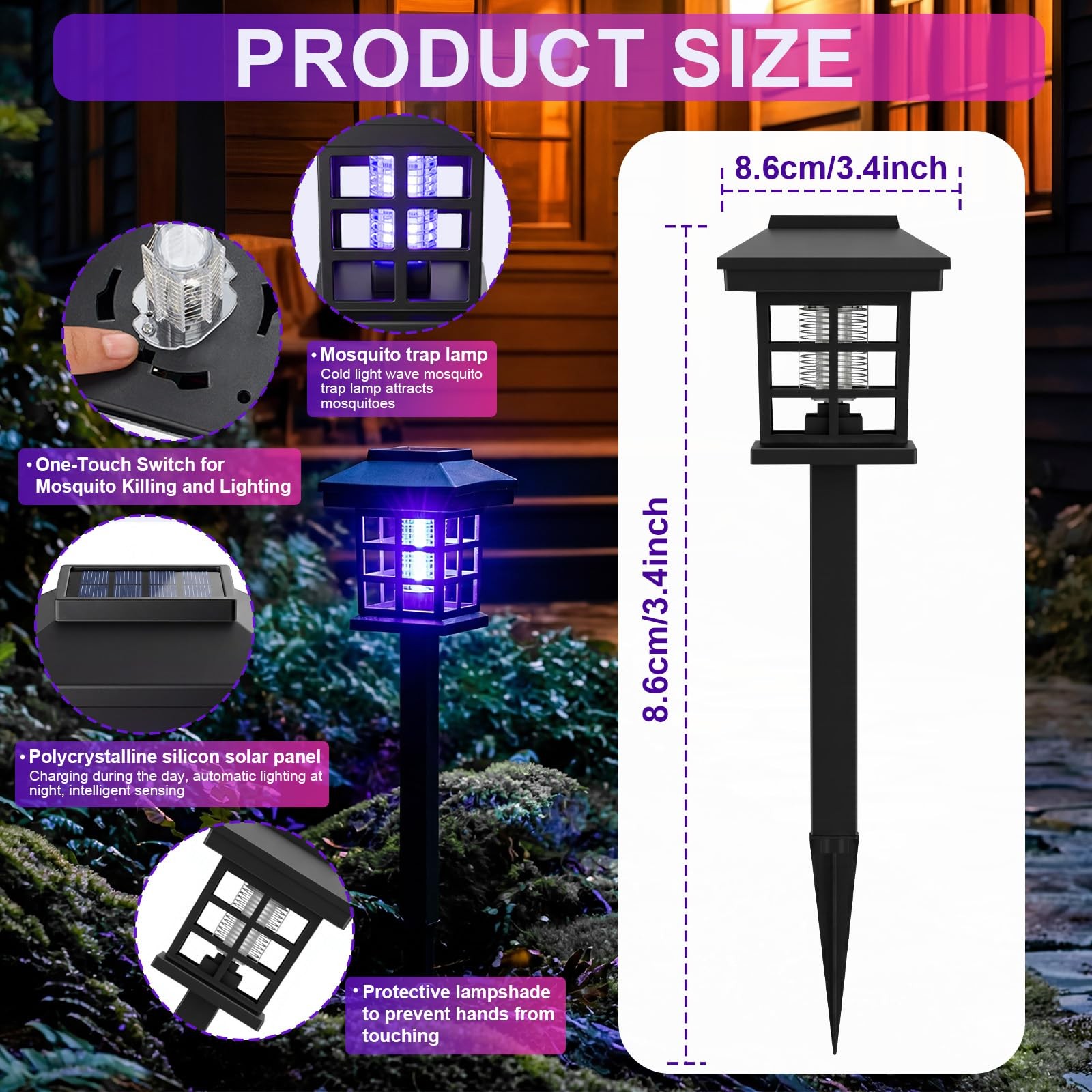 4 Pcs Solar Bug Zapper Outdoor Waterproof 2 in 1 Mosquito Zapper Solar Powere... gallery