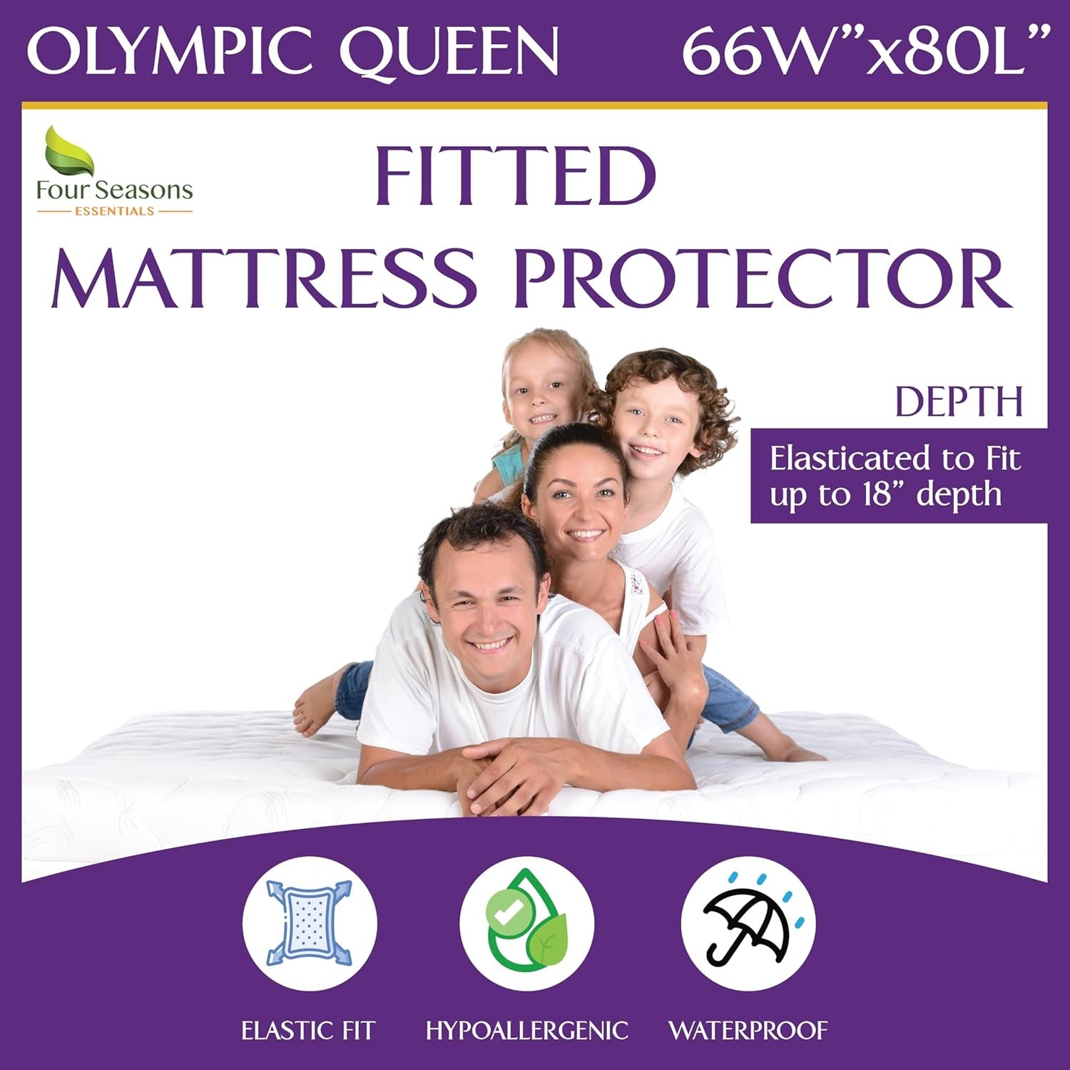 Olympic Queen 66"x80" Waterproof Mattress Protector - Super Queen Size Fitted... gallery