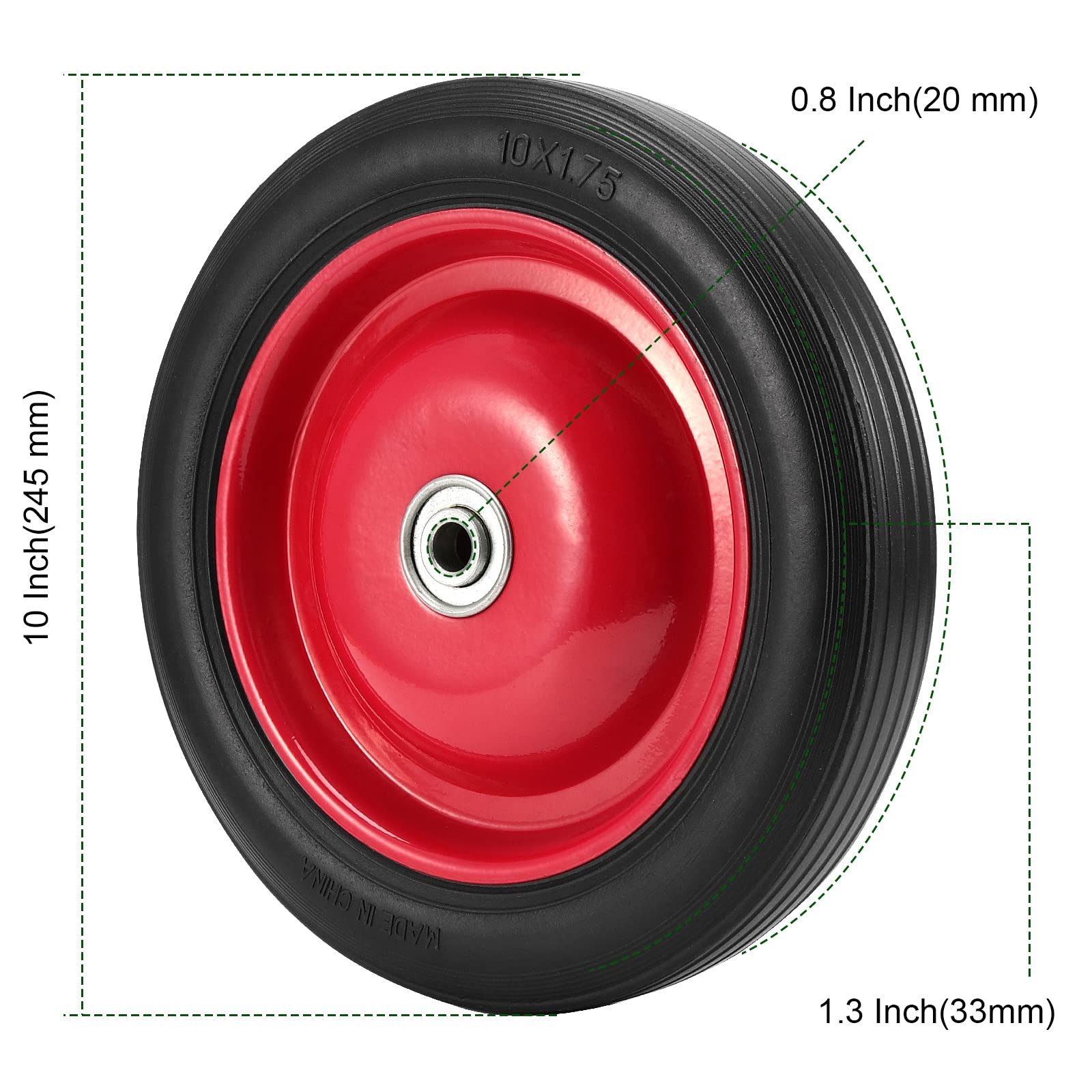 10-Inch Flat Free Solid Rubber Tires 2 PCS Garden Cart Wheels 265 lbs Capacity gallery