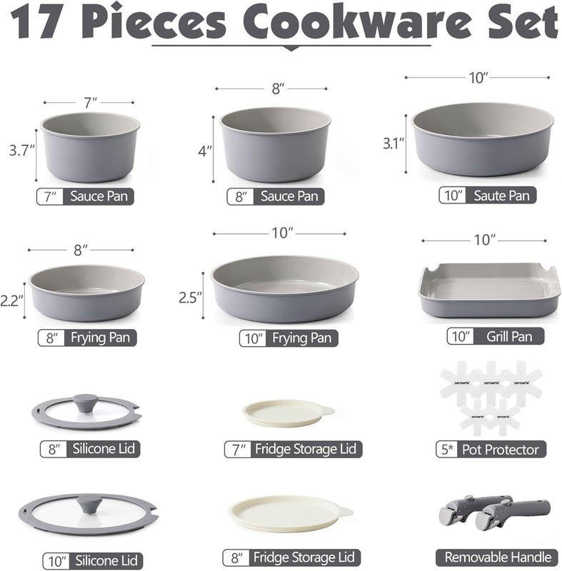 Dishwasher Safe 17-Piece Induction-Compatible Cookware Set with Ceramic Coating gallery