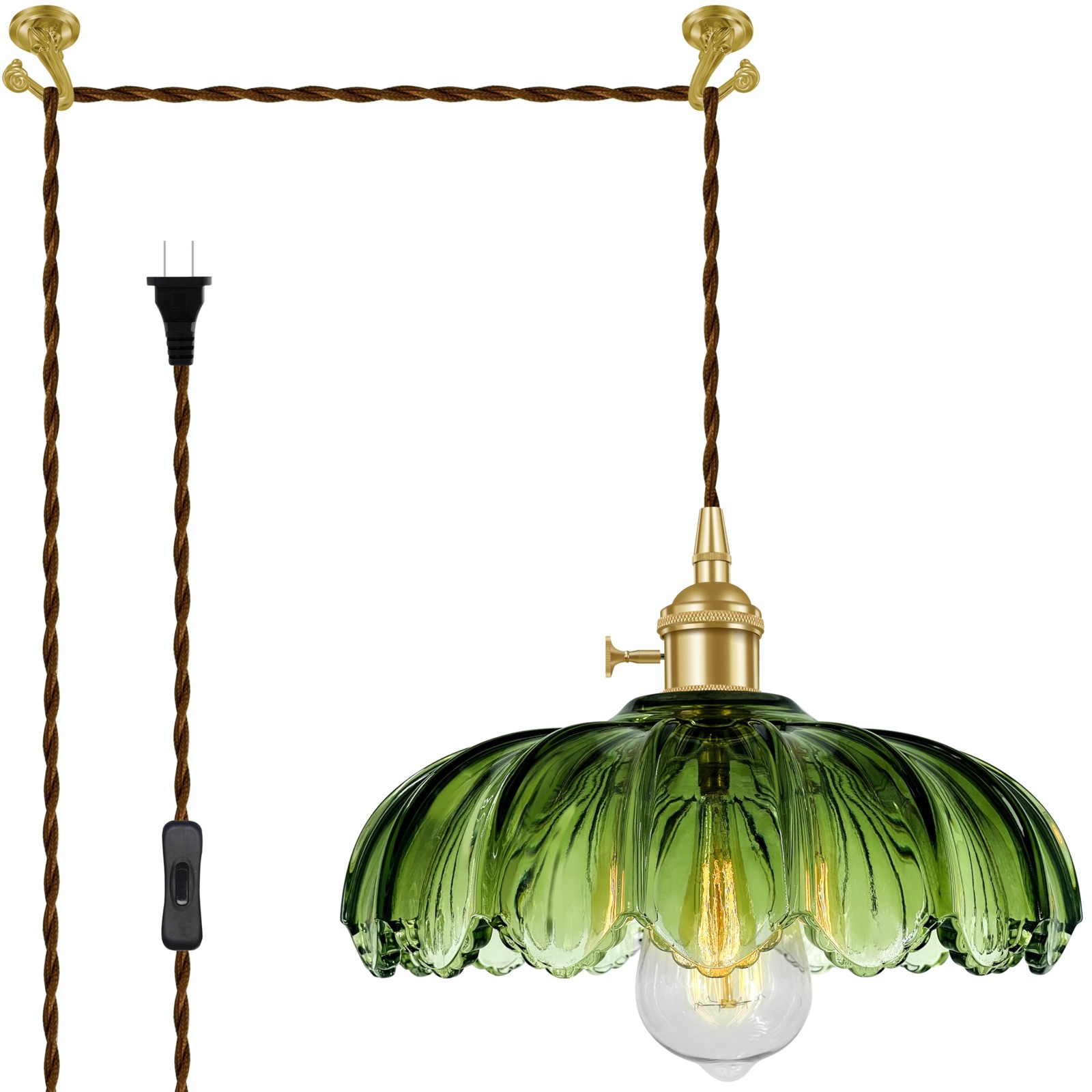 Plug-in Pendant Light Fixture, Hanging Light Fixture, Glass Pendant Light, Sw... gallery