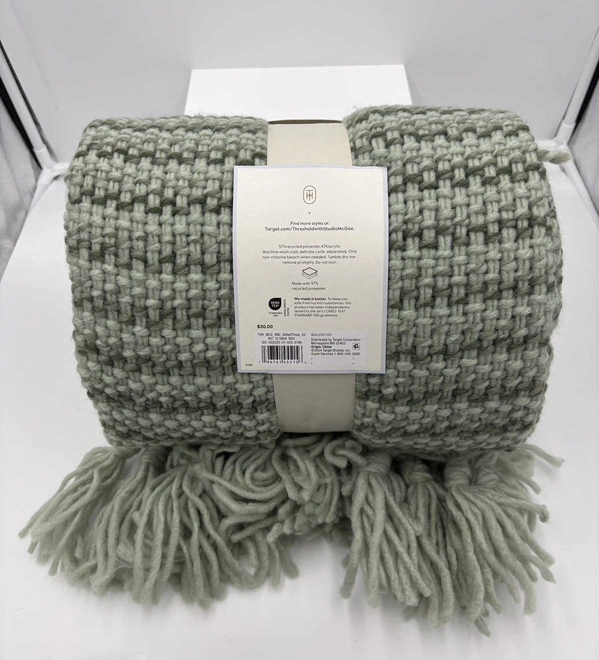 Threshold Studio McGee Throw Blanket Textured Woven Fringe Sage Green 50 x 60 gallery