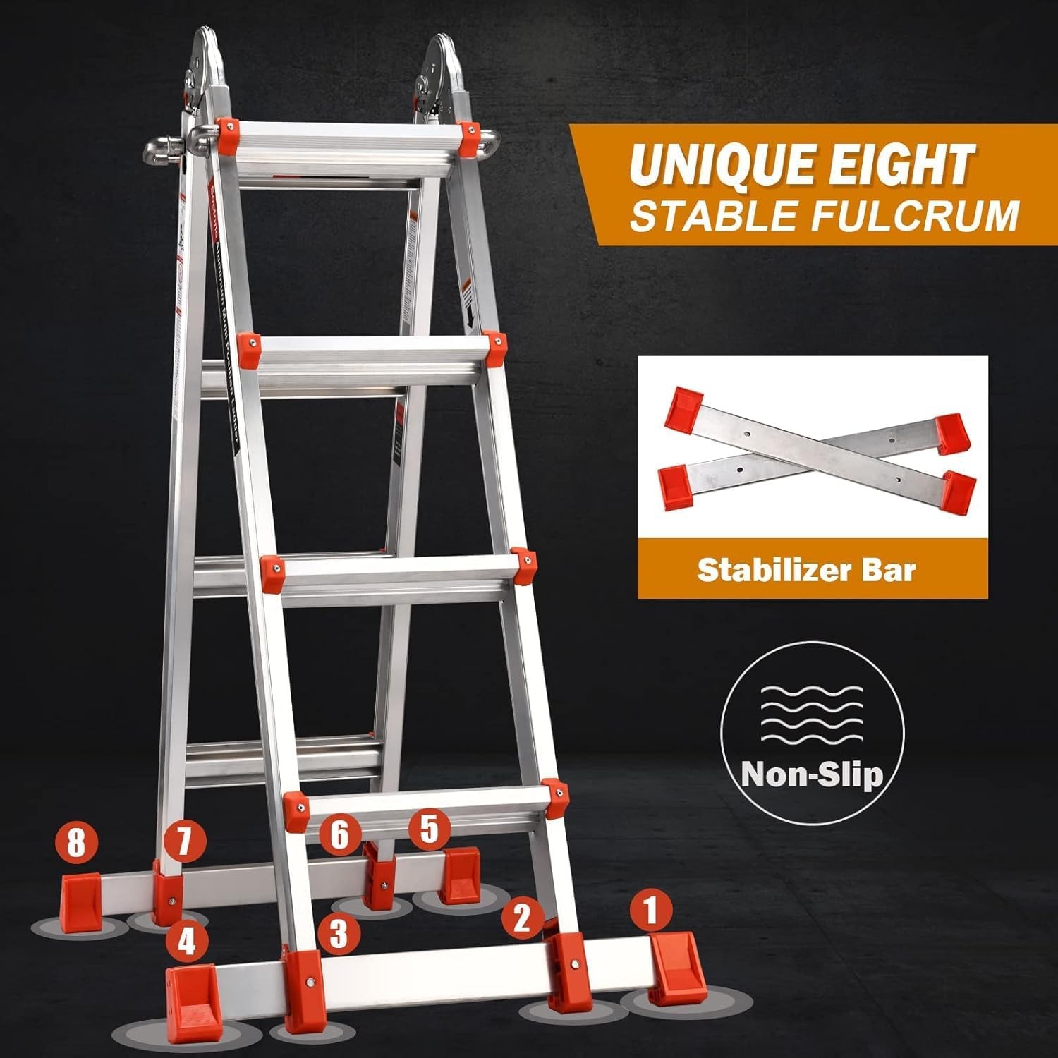 14Ft Multi-Pos Ladder, A Frame Telescoping Stabilizer Bar 330lbs Home/Outdoor gallery