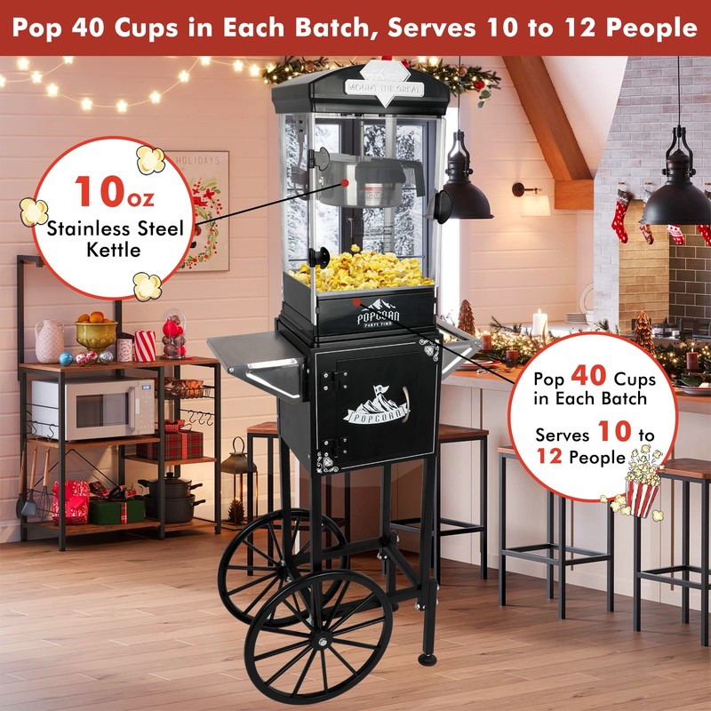 Popcorn Machine w/ Cart, Wheels & 10-Ounce Kettle Popcorn Maker 3 Plastic Spoons gallery