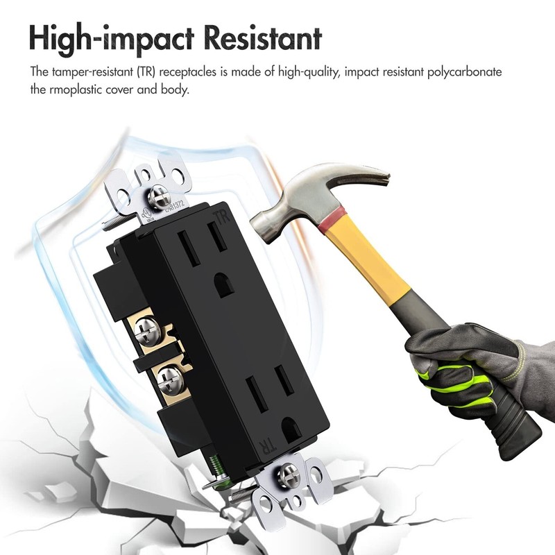 Black Outlet Socket, Decora Duplex Receptacle 15 Amp, 125 Volt With plate 10Pack gallery