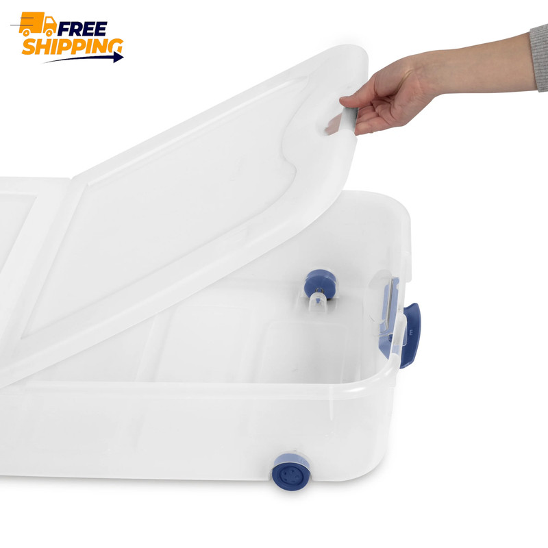 (2 Pack) 66 Quart Latching Underbed Wheeled Storage Bin, Clear Plastic 🎗🎯 gallery