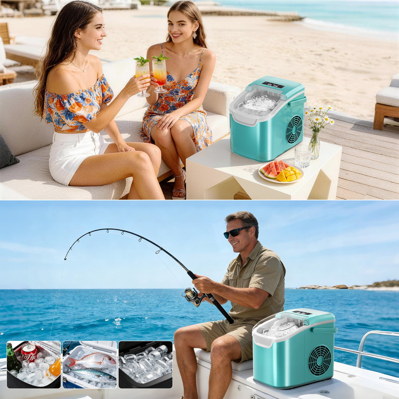 Auseo Countertop Ice Maker, 2 Sizes, 26Lbs/24H, 8 Ice in 6 Mins (Light Green) gallery