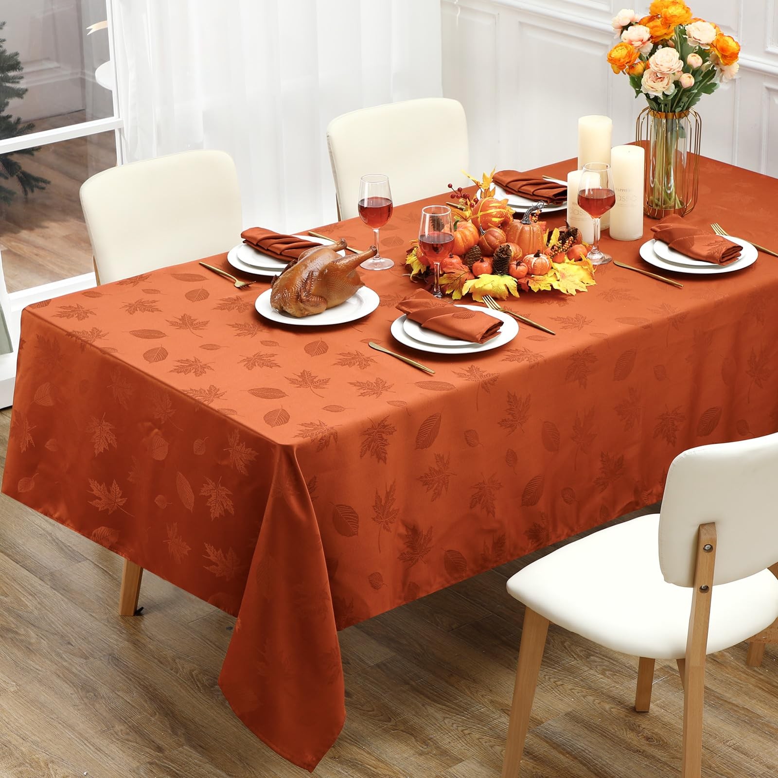 Fall Tablecloth 60 x 120 in Autumn Leaves Jacquard Table Runner Rectangle gallery