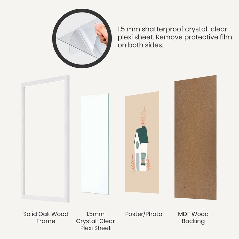 (16x16 in | 41x41 cm) White Solid Oak Wood Picture Frame Poster Frame Wall Photo gallery