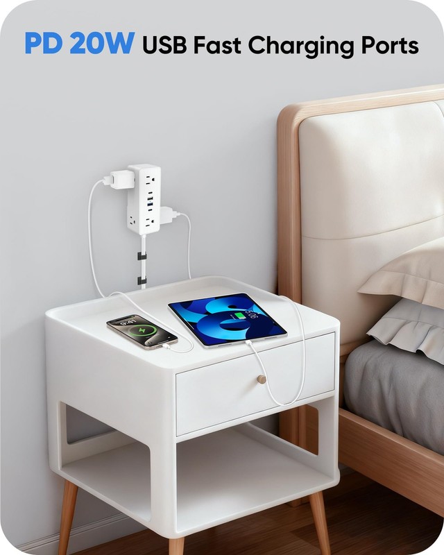 Electrical Outlet Extender Stick, Features 4 USB & 6 Outlets, 39in Flexible E... gallery