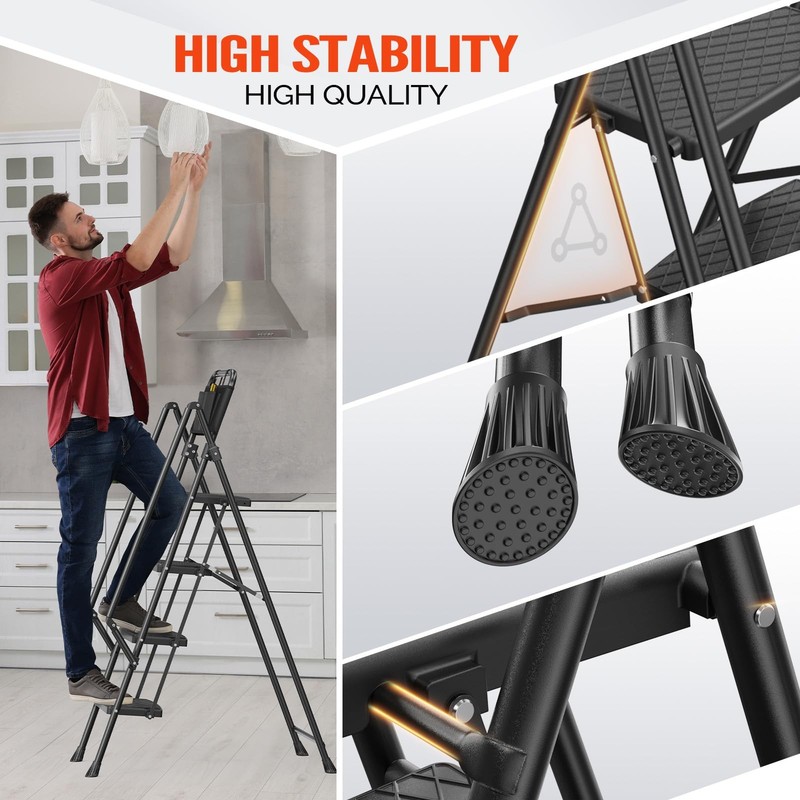 4 Step Ladder with Handrails, Folding Step Stool with Widened Anti-Slip Pedal gallery