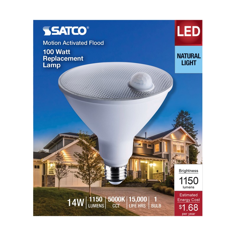 Motion Sensor Activated 40° Flood LED 120V 14W =100W PAR38 E26 5000K Natural gallery