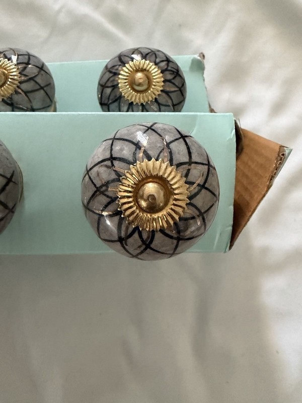 Casa Decor Drawer Knobs Handcrafted Ceramic Gray Gold New Set Of 6 gallery