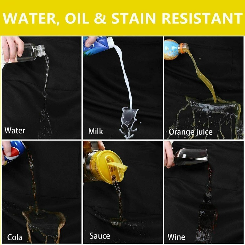 Solid Cooking Kitchen Restaurant Bib Apron Unisex Dress Black with 2 Pocket 1-4 gallery