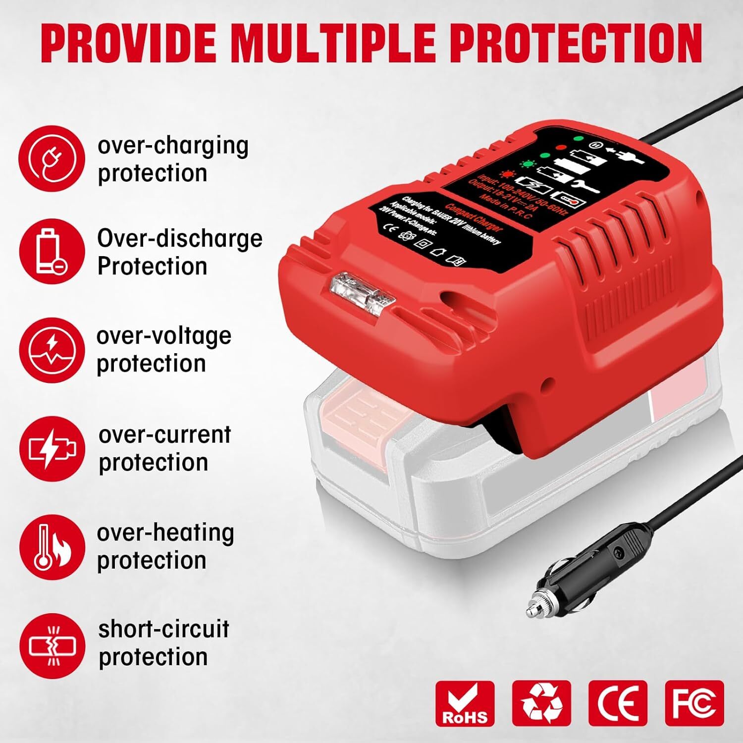 for Bauer 20V Battery Car Charger Portable Mini Fast Charger Cigarette Lighter gallery