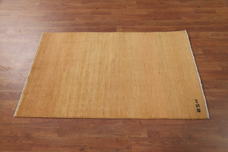 Versatile Gabbeh Solid Design Peach Wool Modern Foyer Rug Ideal for Any Room 3x4 gallery