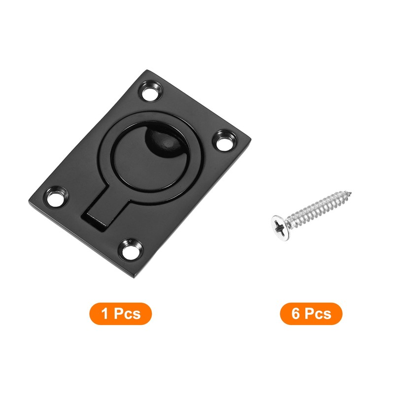 Flush Ring Pull 2.48" x 1.73" Square Recessed Door Pull with Screws Black gallery