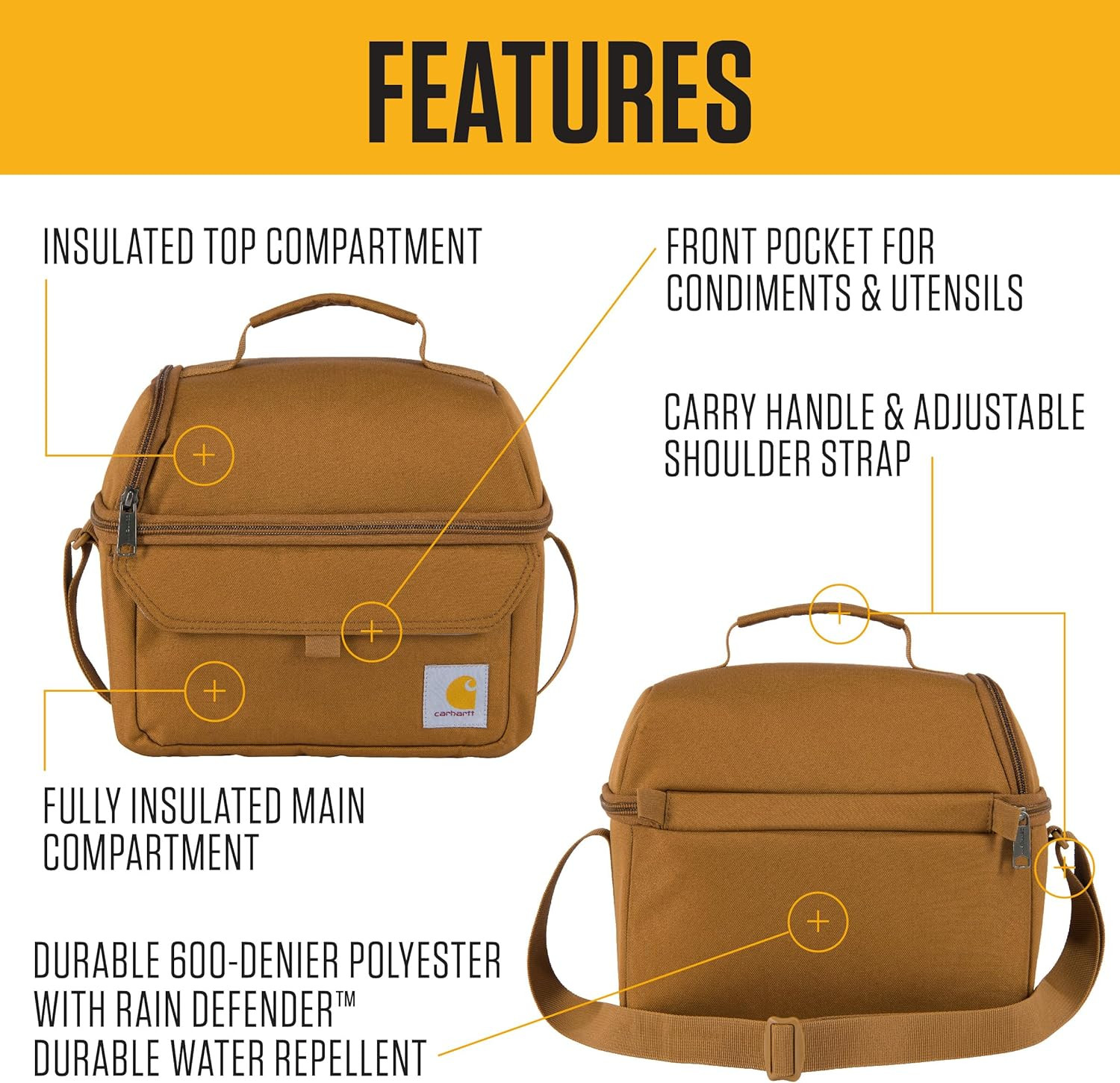 Carhartt 12 Can Two Compartment Lunch Box | Durable, Fully-Insulated Lunch Bag f gallery
