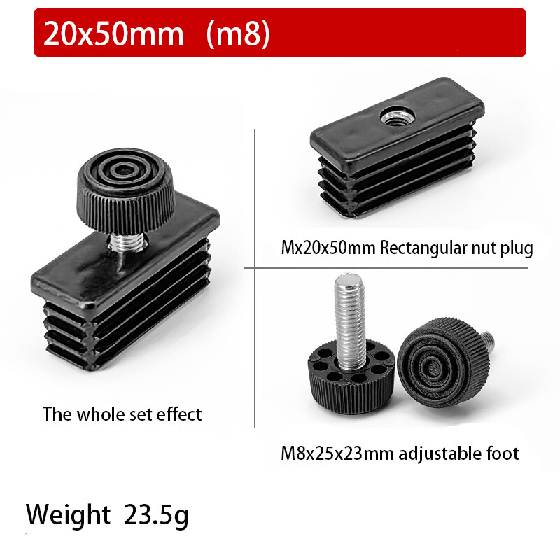 Square Tube Inserts End Caps Adjustable Table Foot Furniture Leveling Feet M6 M8