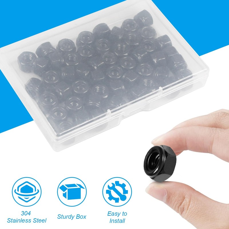 Yinpecly 50Pcs 1/4"-20 Nylon Insert Hex Lock Nuts 304 1/4"-20; 50pcs, Black gallery