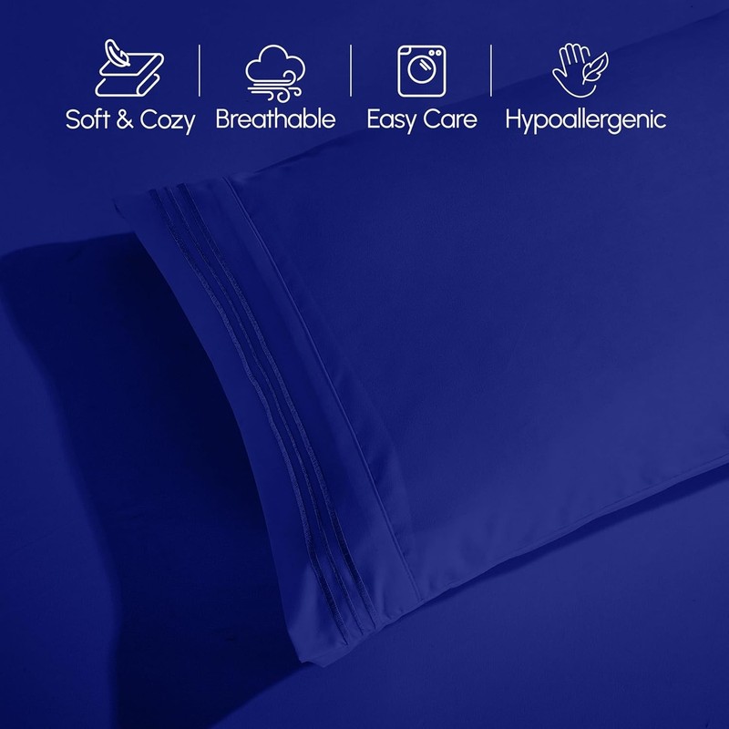 Softest 4-Piece Hotel Quality Microfiber Bed Sheet Set in Royal Blue - Queen gallery
