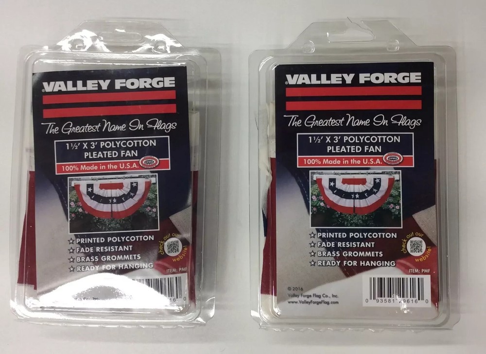 Valley forge Flag Pleated 18” X 36” Polycotton 100% USA Made PACK OF 2