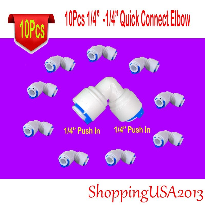 10 Pcs 1/4-1/4 Quick Connect Elbow Push In Fitting Connector Home Office RO gallery