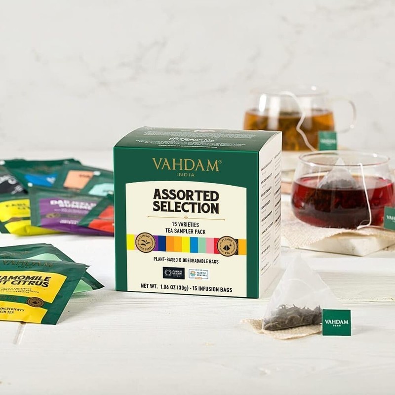 Assorted Tea Sampler 15 Different Variety in Individually Wrapped Pyramid Tea... gallery