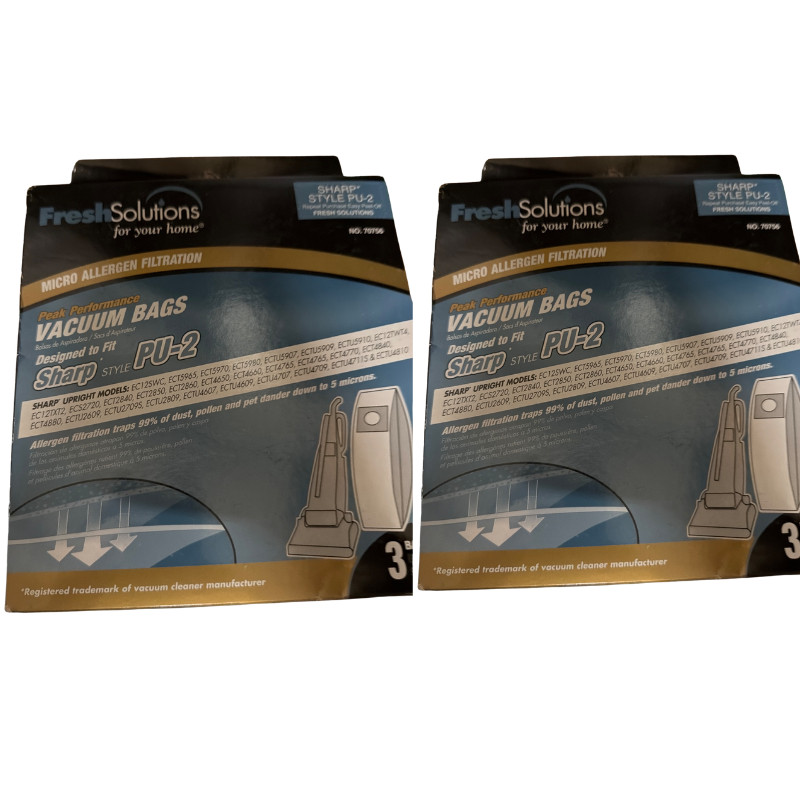 2 Pack Fresh Solutions Sharp Style PU-2 Vacuum Bags 3 Count Micro Allergen