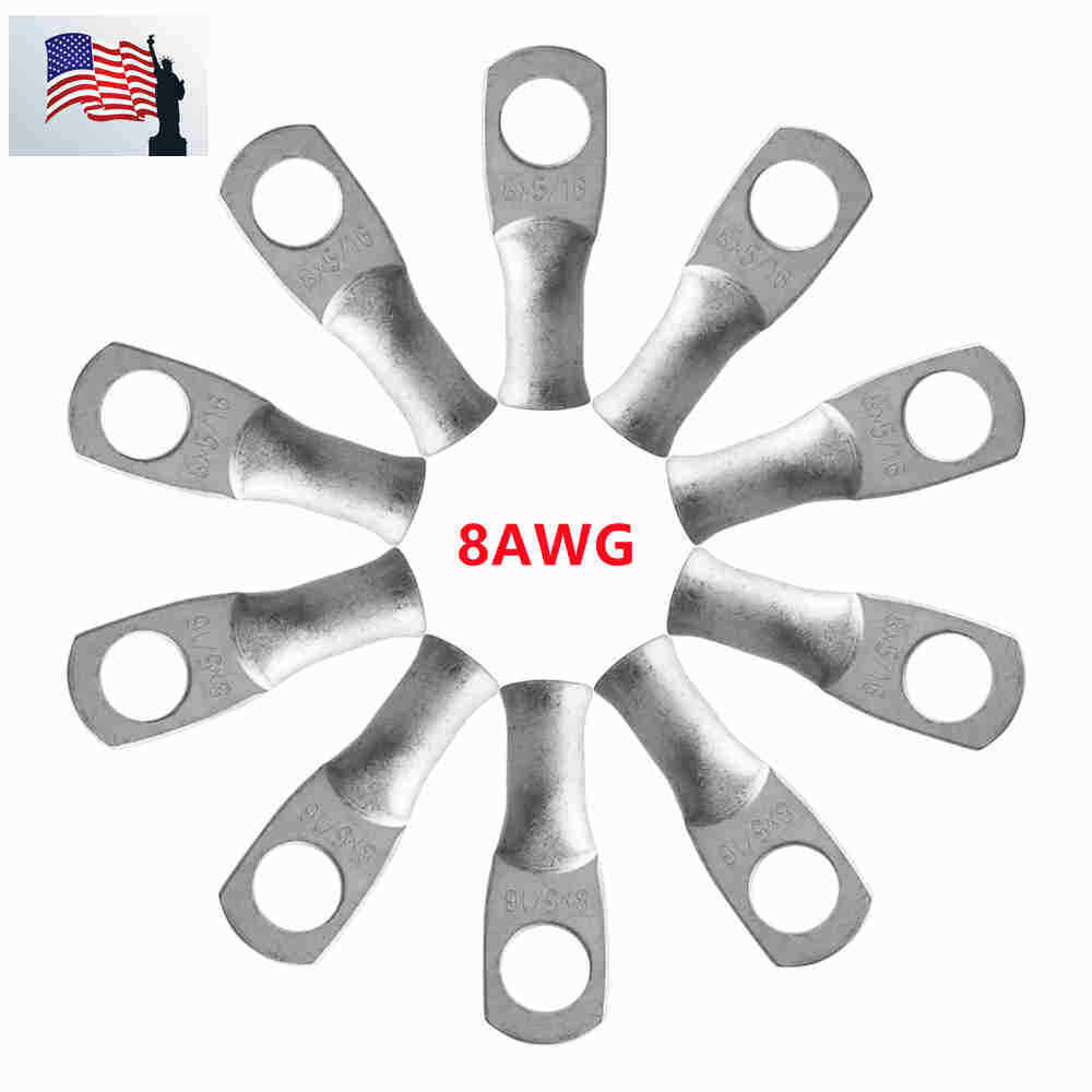 8 Gauge Cable Lugs Ring Terminals Battery Connectors Pure Copper Tinned US gallery