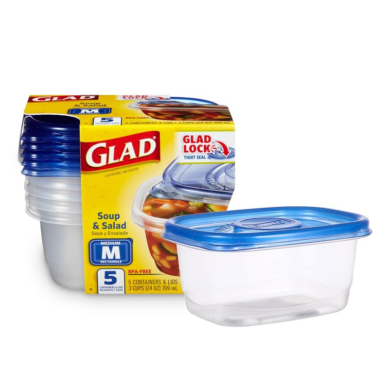 GladWare Soup Salad Everyday Use Medium Rectangle Storage Hold up to 24oz, 5ct gallery