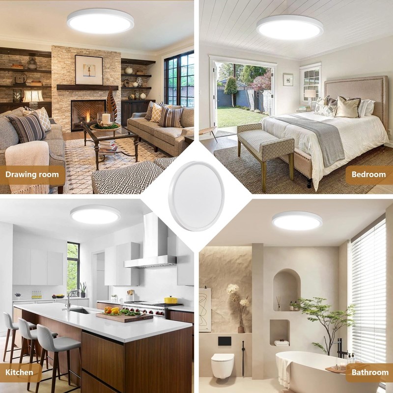 15.8 Inch 6PK LED Flush Mount Ceiling Light, 32W, 3480LM, 3000K/4000K/6000K C... gallery