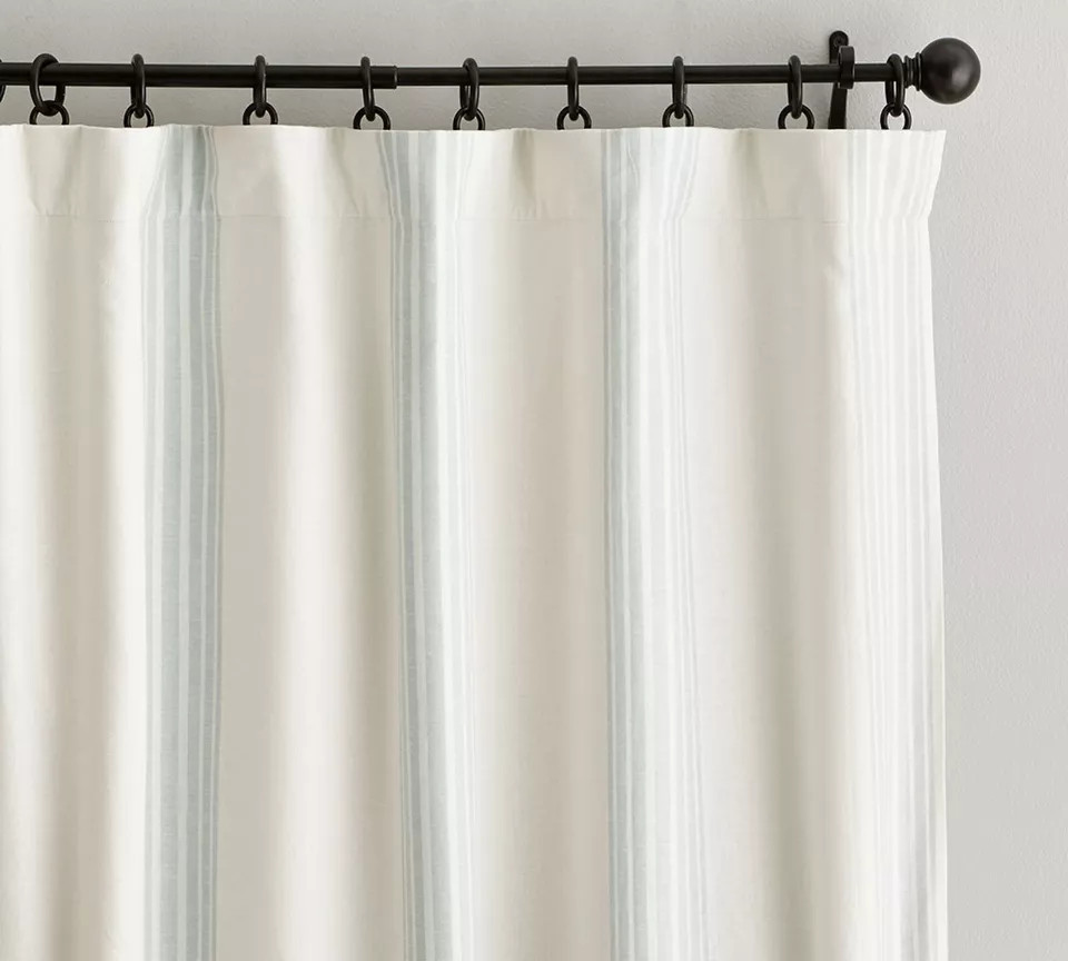 2 Pottery Barn RIVIERA STRIPE 2-IN-1 drapes 50" x 108" ~ PORCELAIN BLUE gallery