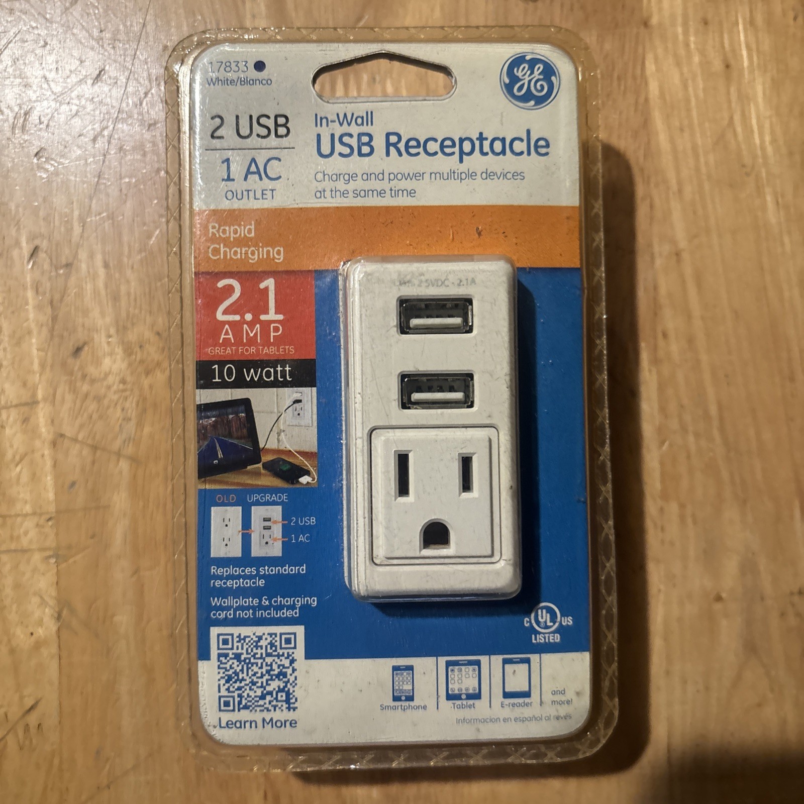 GE InWall RECEPTACLE 2 USB & 1 AC 2.1 AMP 10 Watts 120 Volts Factory Sealed NEW! gallery