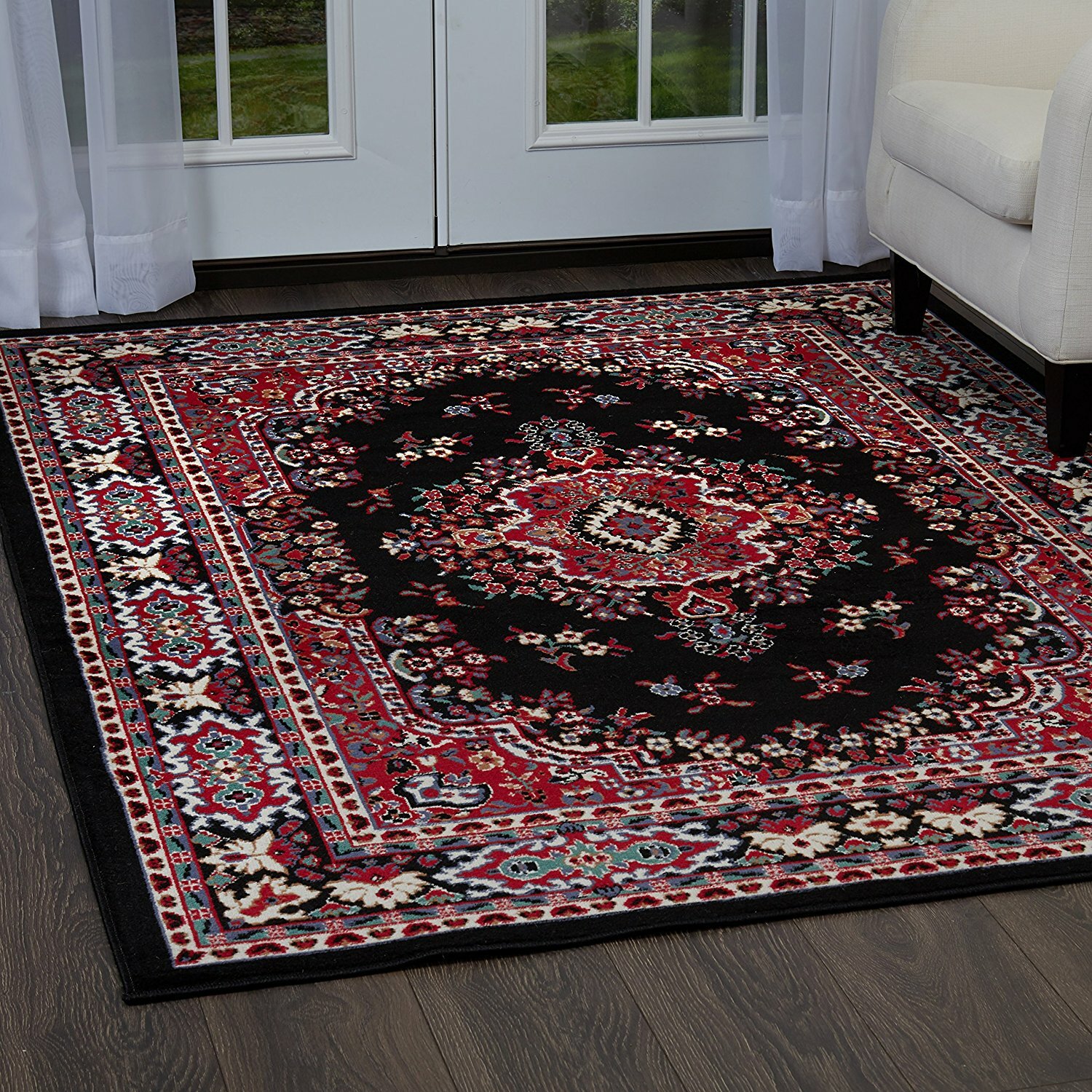 Black Red 3pc Area Rug Set Border Accent Mat Room Carpet Runner Scatter 5 x 7 ft gallery