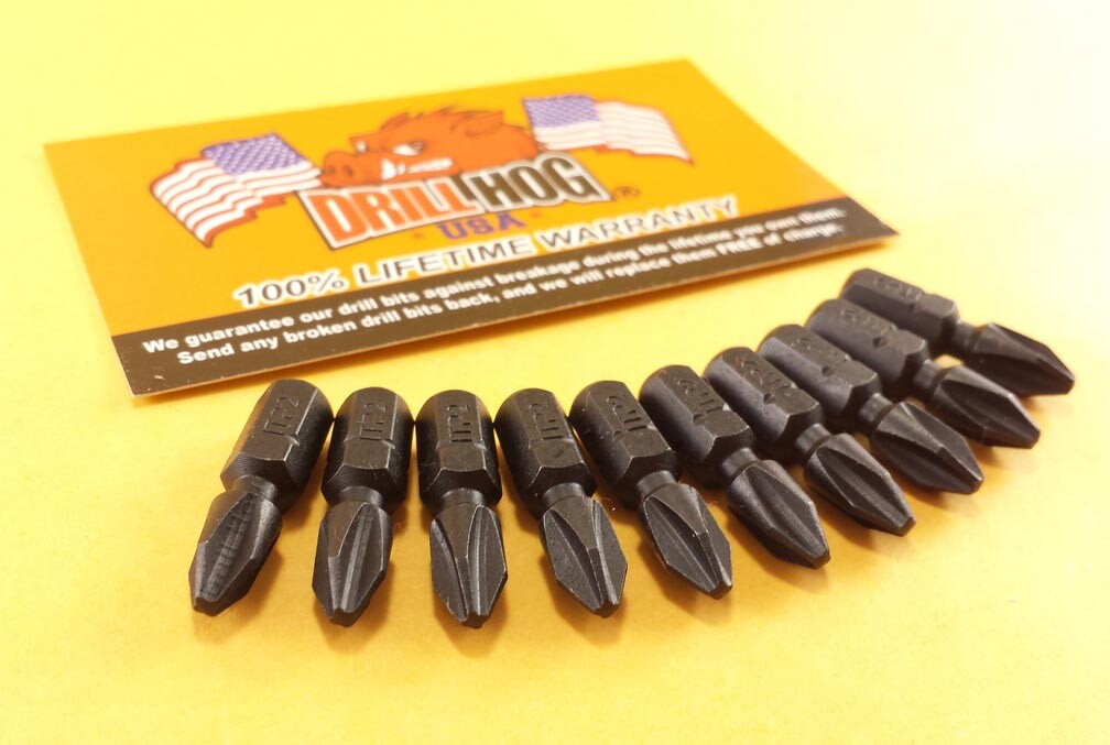 Drill Hog® #2 Phillips Insert Bit Impact 1/4 Hex #2 x 1 Lifetime Warranty 10 Pcs gallery
