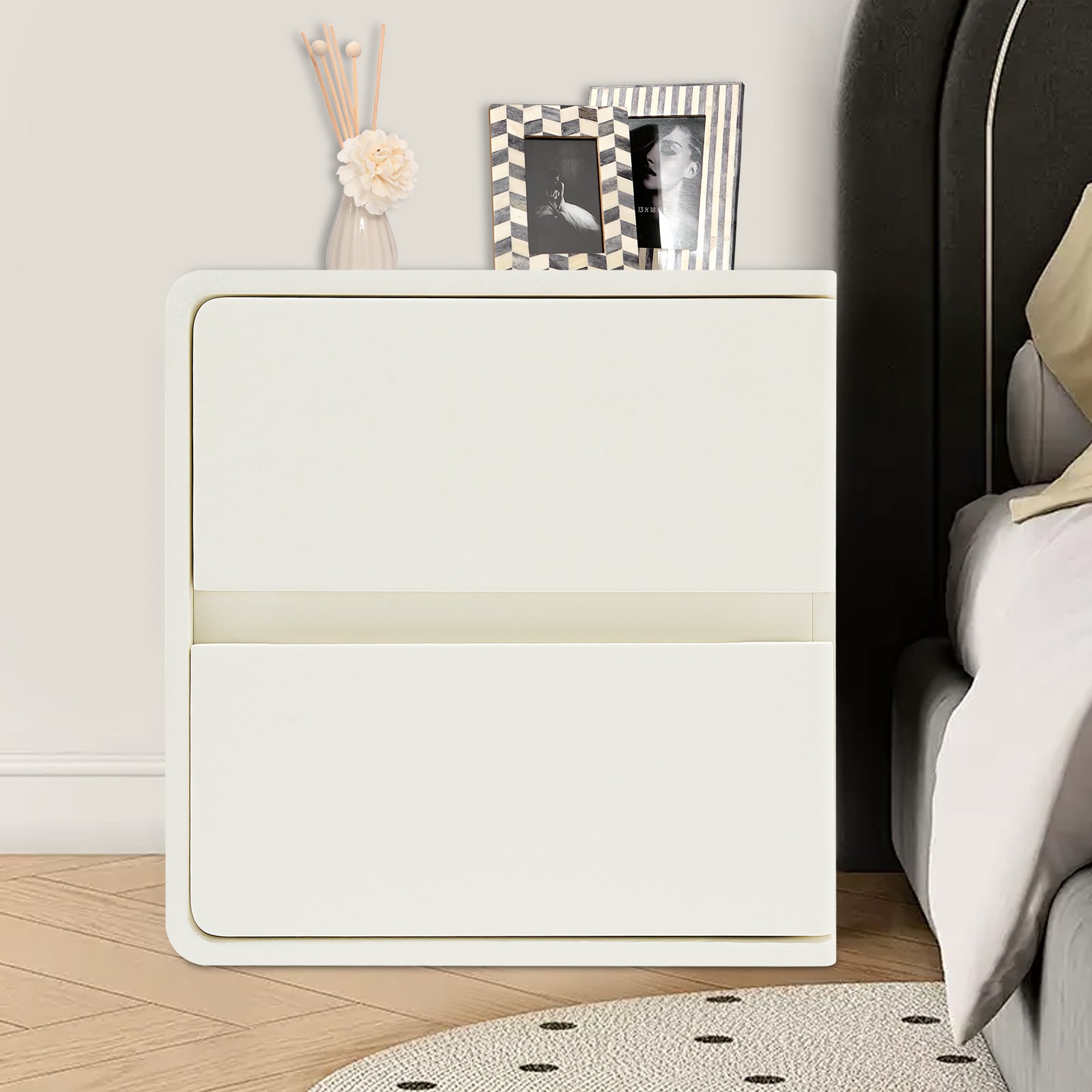 Wooden Nightstand with 2 Drawers Bedside Table Accent Bedroom Chest Of Dresser gallery