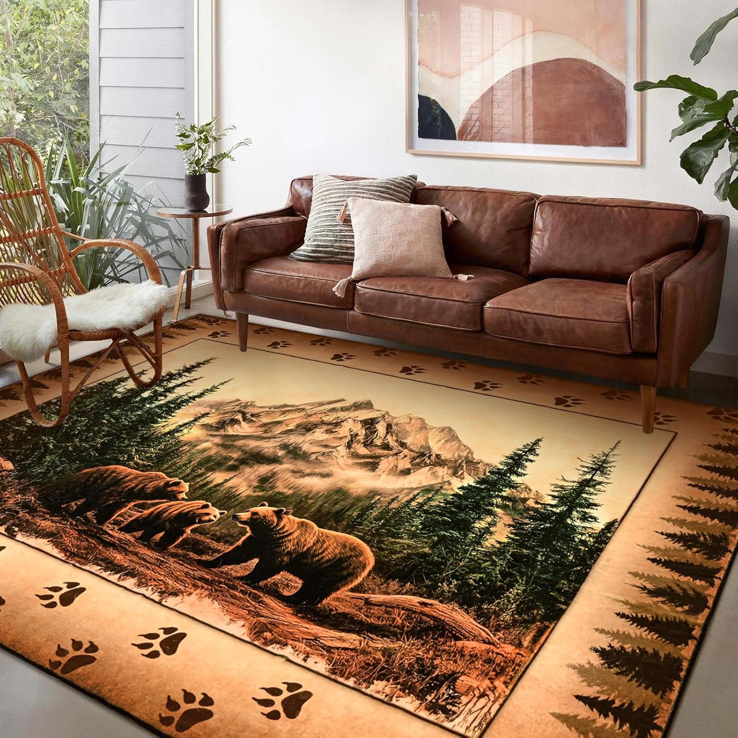 Rustic Cabin Area Rug 5x7 Bear Moose Deer Washable Non Slip Farmhouse gallery